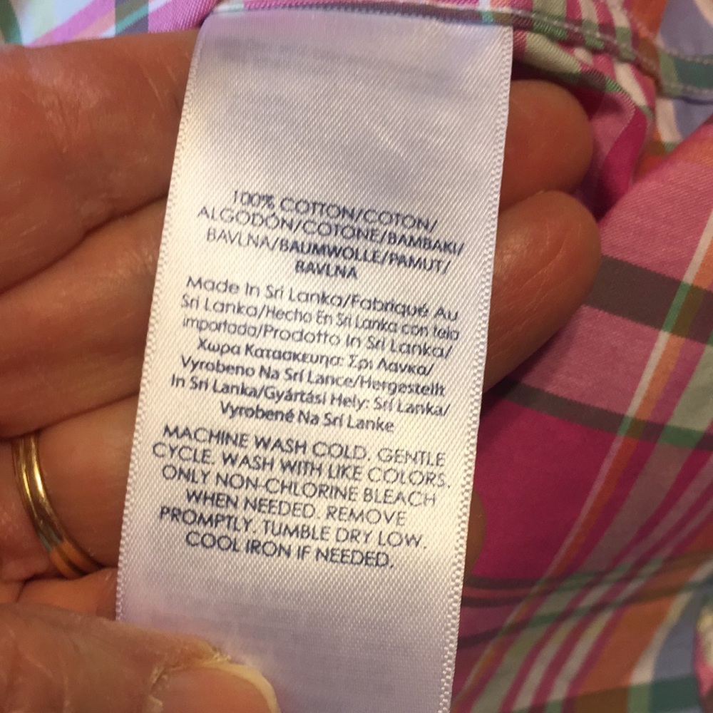 Chaps No-Iron Pink/Blue/White Plaid Button-Down Shirt - Picture 7 of 9